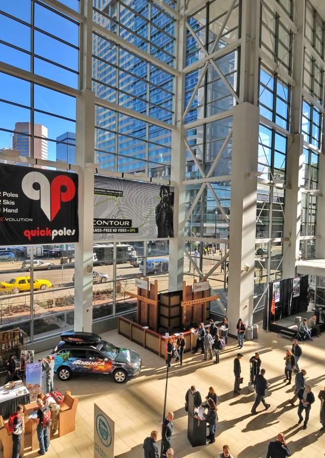 The main lobby of the Colorado Convention Center during the Snow Sports Industry of America (SIA) convention.