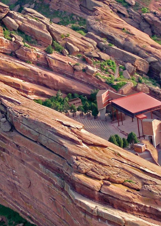 Aerial view of Red Rocks Park & Amphitheater