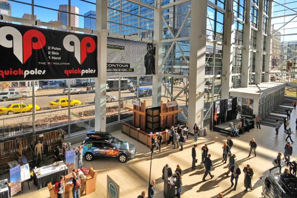 The main lobby of the Colorado Convention Center during the Snow Sports Industry of America (SIA) convention.