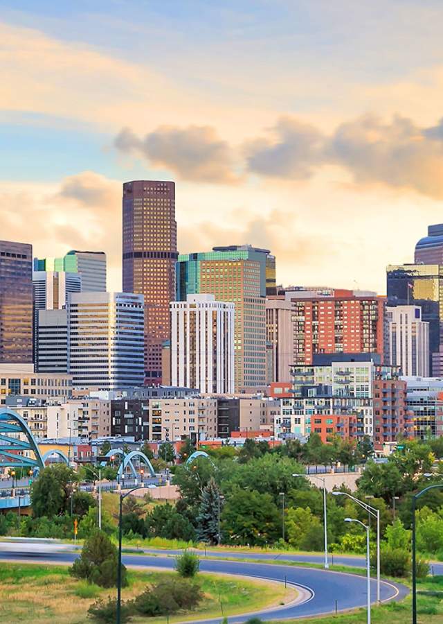 Denver skyline at sunset