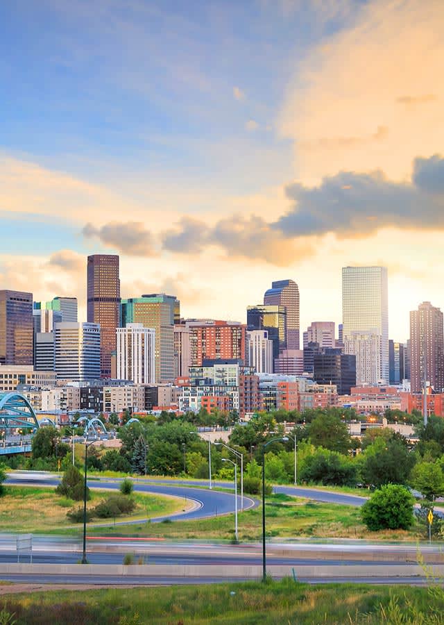 Denver skyline at sunset