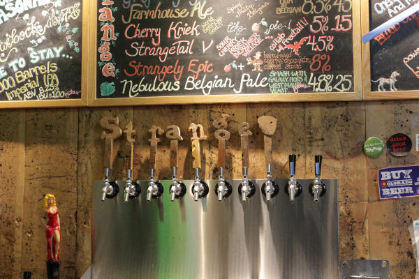 Beer taps at Strange Craft Beer Company.